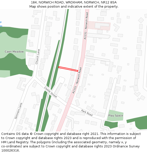 184, NORWICH ROAD, WROXHAM, NORWICH, NR12 8SA: Location map and indicative extent of plot