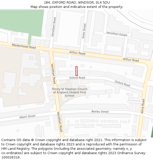 184, OXFORD ROAD, WINDSOR, SL4 5DU: Location map and indicative extent of plot