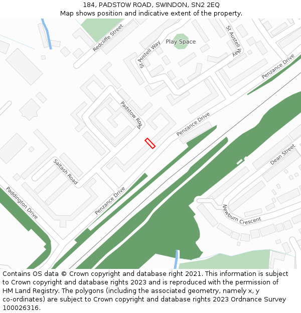 184, PADSTOW ROAD, SWINDON, SN2 2EQ: Location map and indicative extent of plot