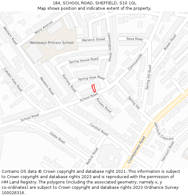 184, SCHOOL ROAD, SHEFFIELD, S10 1GL: Location map and indicative extent of plot