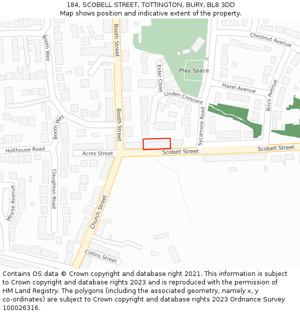 184, SCOBELL STREET, TOTTINGTON, BURY, BL8 3DD: Location map and indicative extent of plot