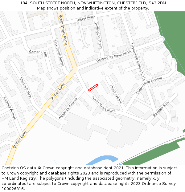 184, SOUTH STREET NORTH, NEW WHITTINGTON, CHESTERFIELD, S43 2BN: Location map and indicative extent of plot