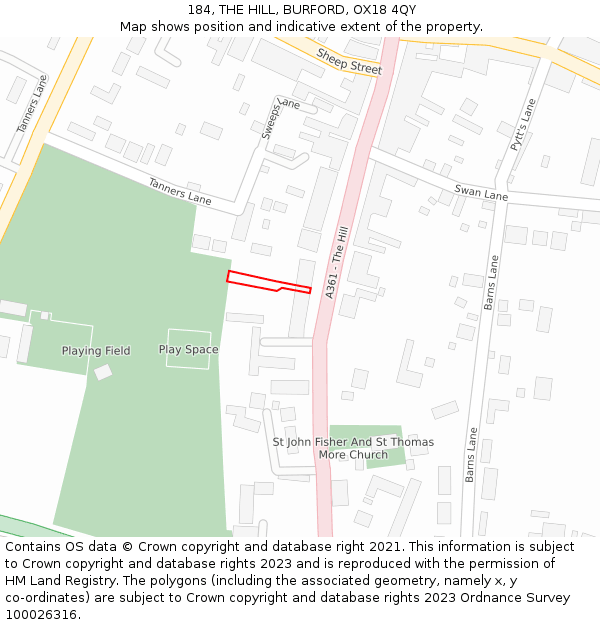 184, THE HILL, BURFORD, OX18 4QY: Location map and indicative extent of plot