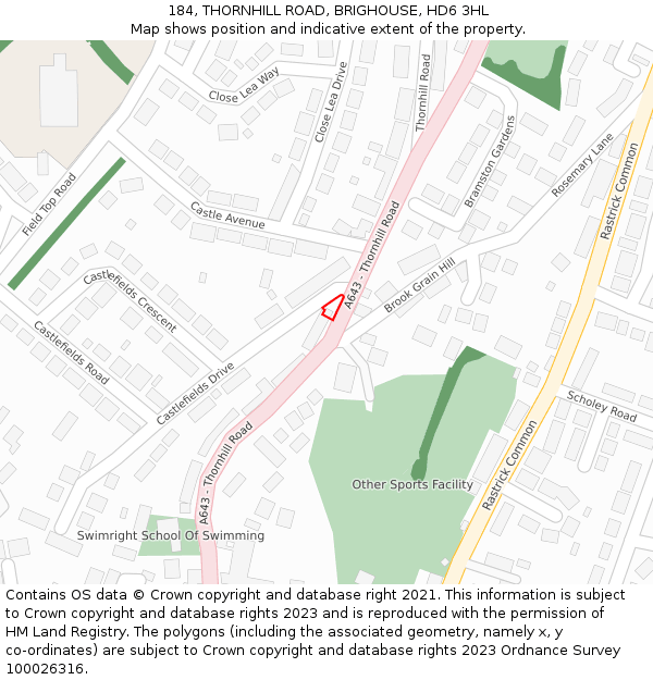 184, THORNHILL ROAD, BRIGHOUSE, HD6 3HL: Location map and indicative extent of plot