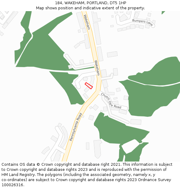 184, WAKEHAM, PORTLAND, DT5 1HP: Location map and indicative extent of plot