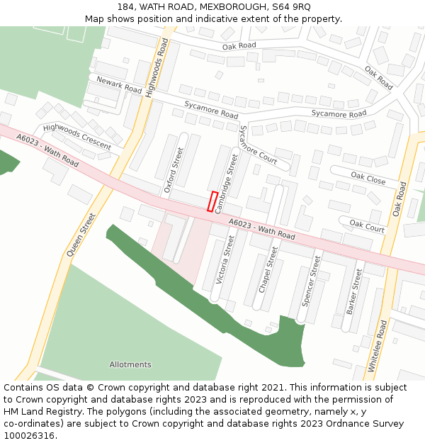 184, WATH ROAD, MEXBOROUGH, S64 9RQ: Location map and indicative extent of plot
