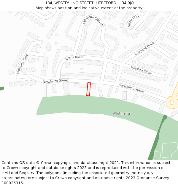 184, WESTFALING STREET, HEREFORD, HR4 0JQ: Location map and indicative extent of plot