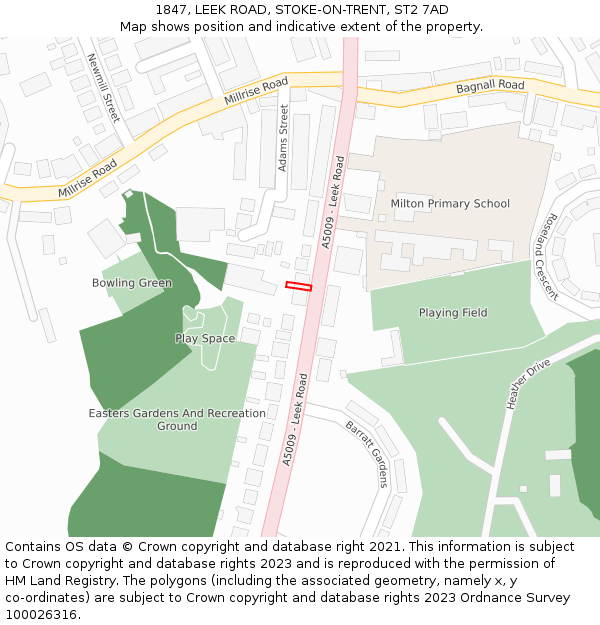 1847, LEEK ROAD, STOKE-ON-TRENT, ST2 7AD: Location map and indicative extent of plot