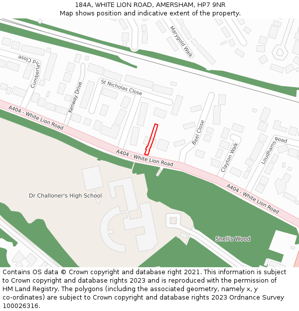 184A, WHITE LION ROAD, AMERSHAM, HP7 9NR: Location map and indicative extent of plot