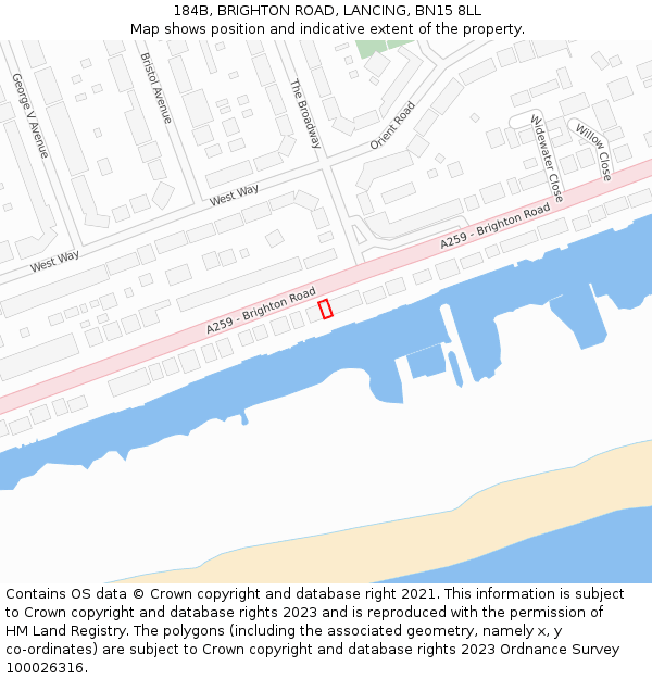 184B, BRIGHTON ROAD, LANCING, BN15 8LL: Location map and indicative extent of plot