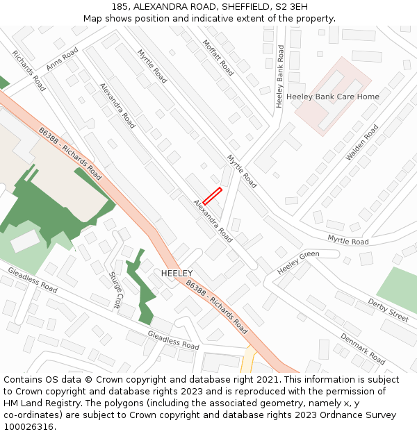 185, ALEXANDRA ROAD, SHEFFIELD, S2 3EH: Location map and indicative extent of plot