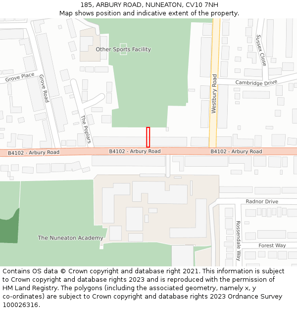185, ARBURY ROAD, NUNEATON, CV10 7NH: Location map and indicative extent of plot