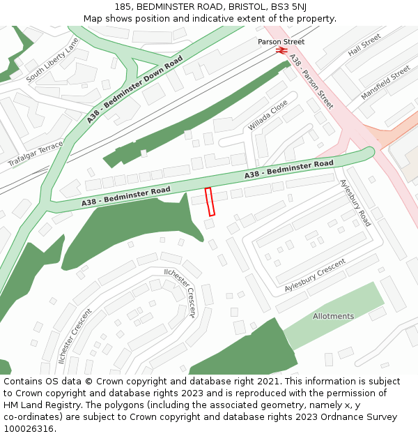 185, BEDMINSTER ROAD, BRISTOL, BS3 5NJ: Location map and indicative extent of plot