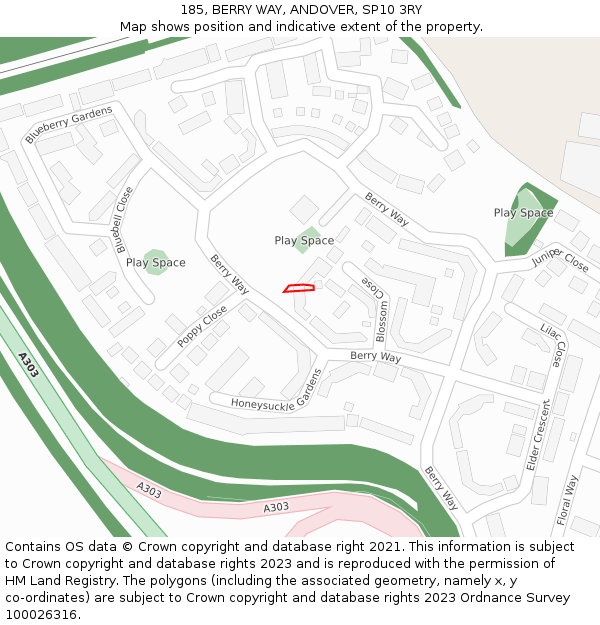 185, BERRY WAY, ANDOVER, SP10 3RY: Location map and indicative extent of plot
