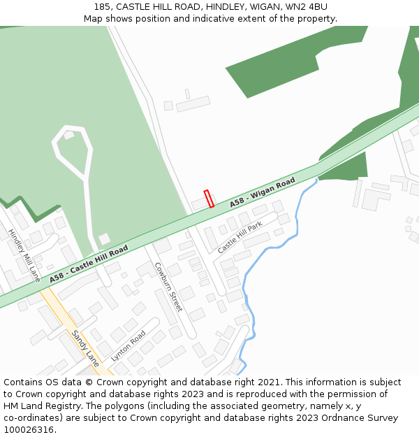 185, CASTLE HILL ROAD, HINDLEY, WIGAN, WN2 4BU: Location map and indicative extent of plot
