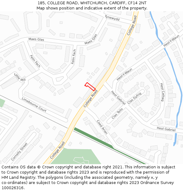 185, COLLEGE ROAD, WHITCHURCH, CARDIFF, CF14 2NT: Location map and indicative extent of plot
