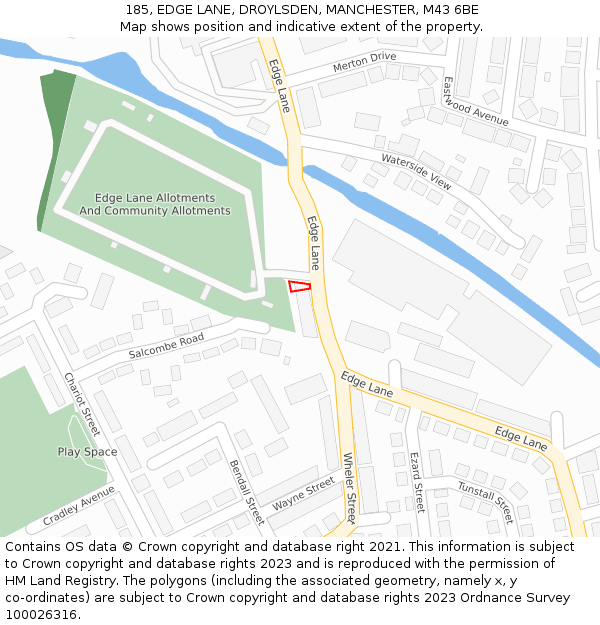 185, EDGE LANE, DROYLSDEN, MANCHESTER, M43 6BE: Location map and indicative extent of plot
