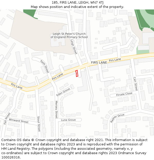 185, FIRS LANE, LEIGH, WN7 4TJ: Location map and indicative extent of plot