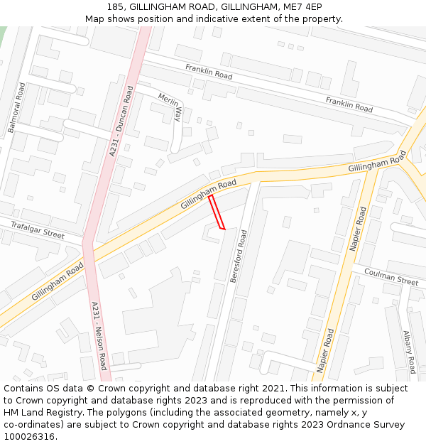 185, GILLINGHAM ROAD, GILLINGHAM, ME7 4EP: Location map and indicative extent of plot