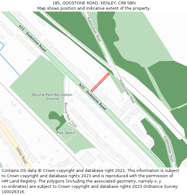 185, GODSTONE ROAD, KENLEY, CR8 5BN: Location map and indicative extent of plot