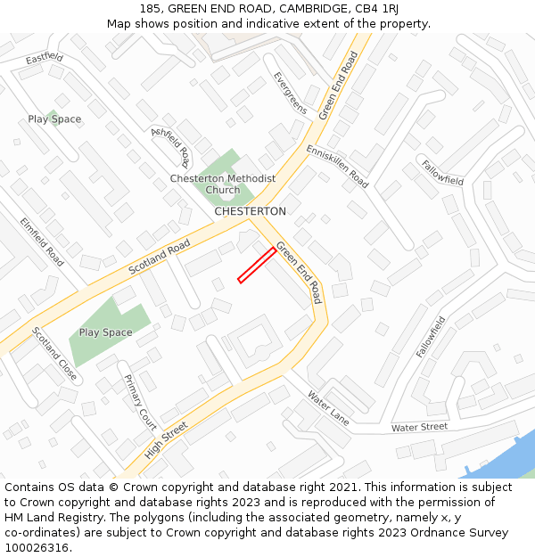 185, GREEN END ROAD, CAMBRIDGE, CB4 1RJ: Location map and indicative extent of plot