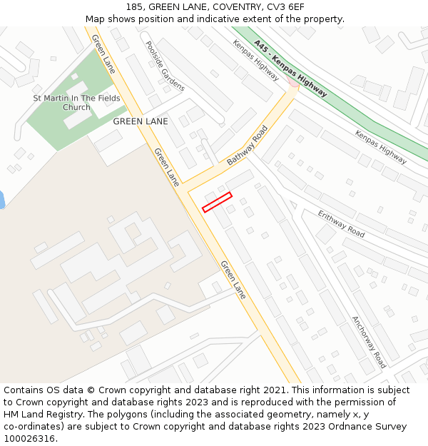 185, GREEN LANE, COVENTRY, CV3 6EF: Location map and indicative extent of plot