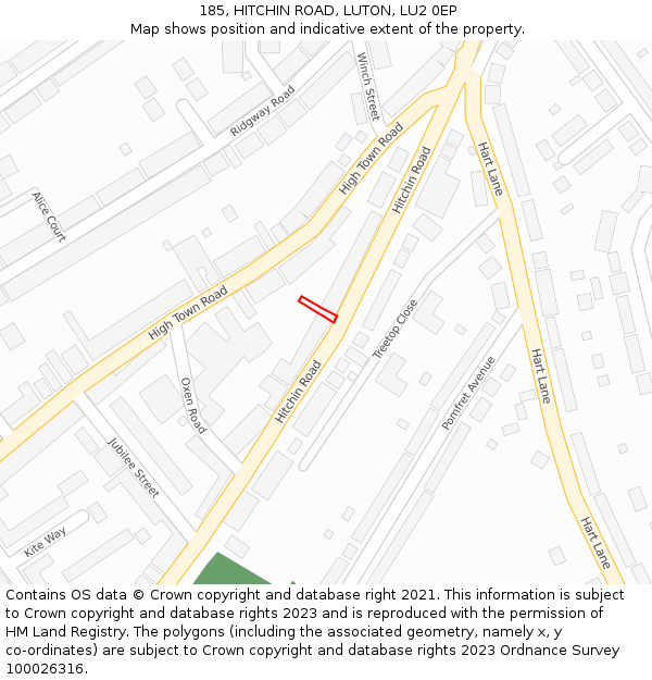 185, HITCHIN ROAD, LUTON, LU2 0EP: Location map and indicative extent of plot