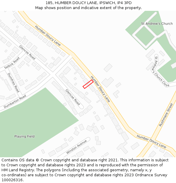 185, HUMBER DOUCY LANE, IPSWICH, IP4 3PD: Location map and indicative extent of plot