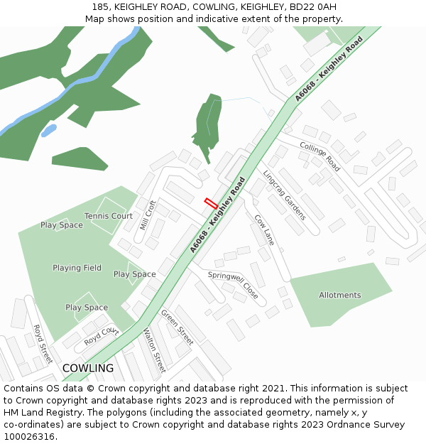 185, KEIGHLEY ROAD, COWLING, KEIGHLEY, BD22 0AH: Location map and indicative extent of plot
