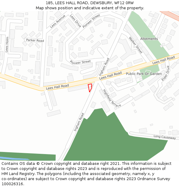 185, LEES HALL ROAD, DEWSBURY, WF12 0RW: Location map and indicative extent of plot