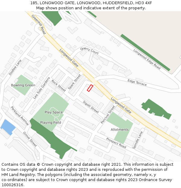 185, LONGWOOD GATE, LONGWOOD, HUDDERSFIELD, HD3 4XF: Location map and indicative extent of plot