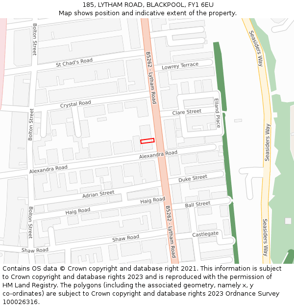 185, LYTHAM ROAD, BLACKPOOL, FY1 6EU: Location map and indicative extent of plot