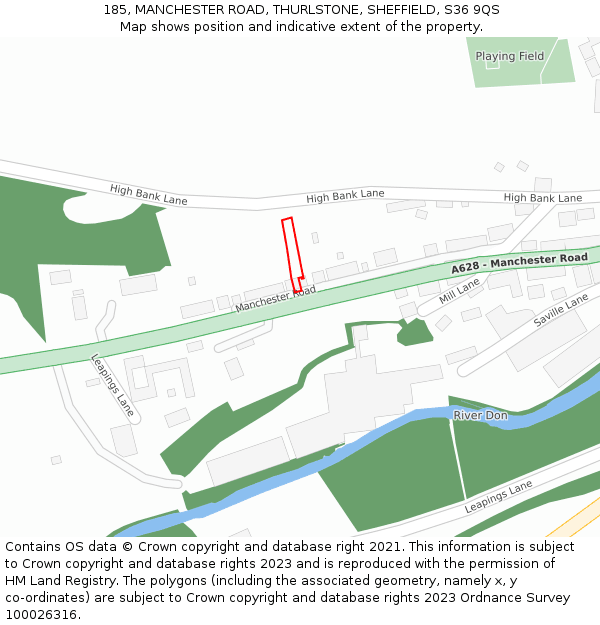 185, MANCHESTER ROAD, THURLSTONE, SHEFFIELD, S36 9QS: Location map and indicative extent of plot