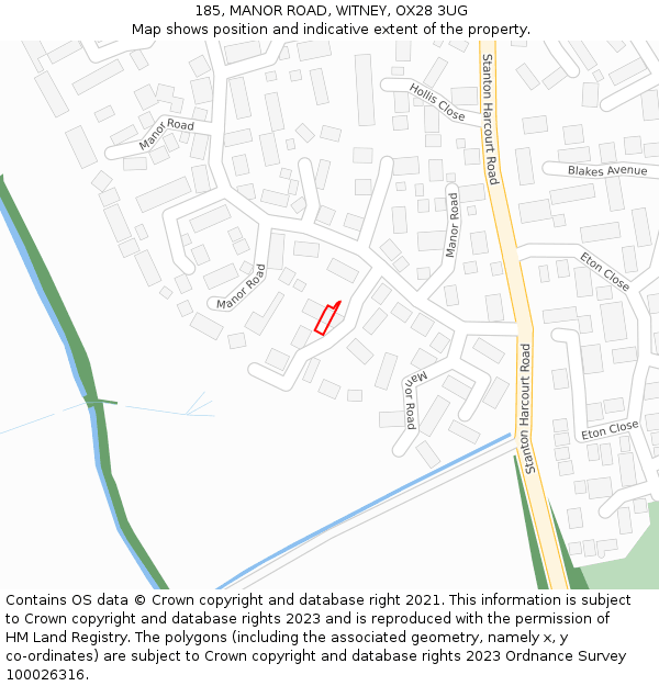 185, MANOR ROAD, WITNEY, OX28 3UG: Location map and indicative extent of plot