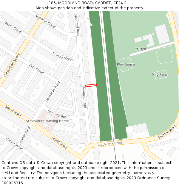 185, MOORLAND ROAD, CARDIFF, CF24 2LH: Location map and indicative extent of plot