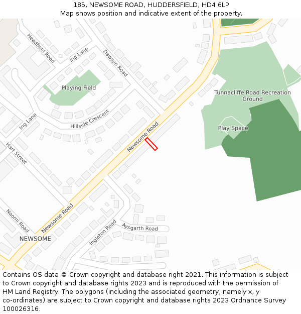 185, NEWSOME ROAD, HUDDERSFIELD, HD4 6LP: Location map and indicative extent of plot