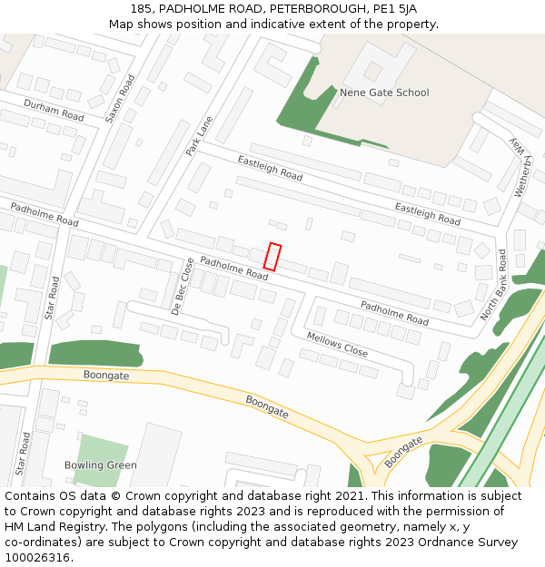 185, PADHOLME ROAD, PETERBOROUGH, PE1 5JA: Location map and indicative extent of plot