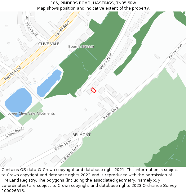 185, PINDERS ROAD, HASTINGS, TN35 5PW: Location map and indicative extent of plot