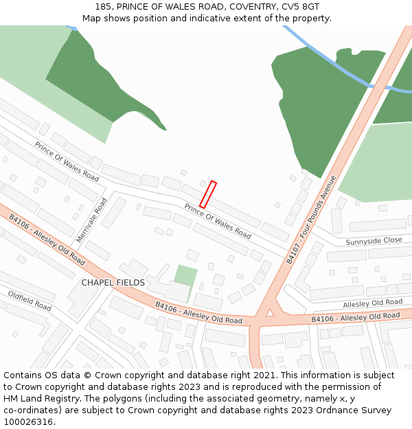 185, PRINCE OF WALES ROAD, COVENTRY, CV5 8GT: Location map and indicative extent of plot