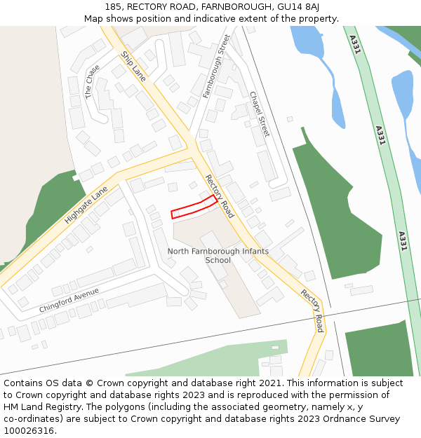 185, RECTORY ROAD, FARNBOROUGH, GU14 8AJ: Location map and indicative extent of plot