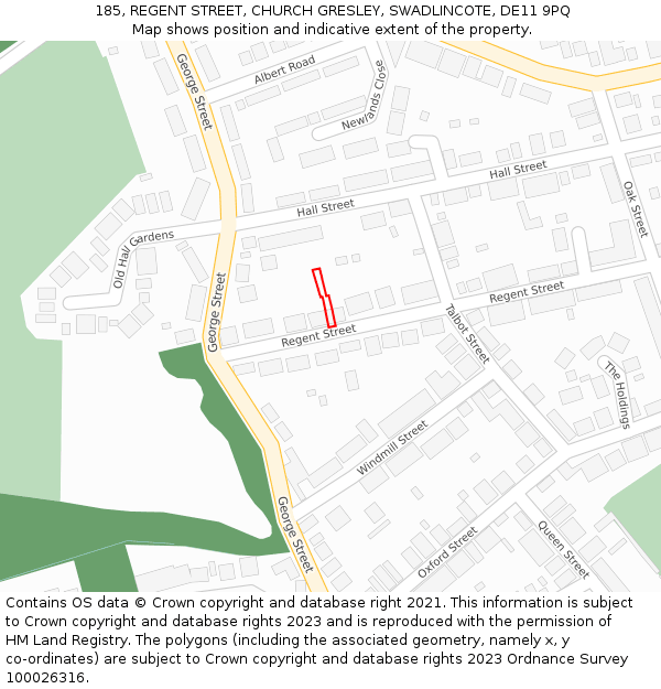 185, REGENT STREET, CHURCH GRESLEY, SWADLINCOTE, DE11 9PQ: Location map and indicative extent of plot