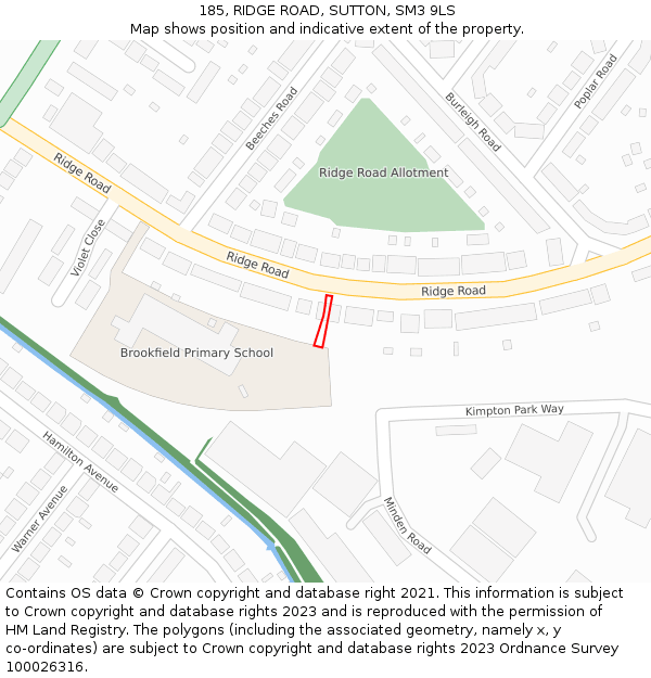 185, RIDGE ROAD, SUTTON, SM3 9LS: Location map and indicative extent of plot