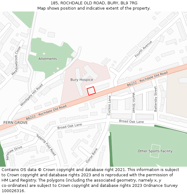 185, ROCHDALE OLD ROAD, BURY, BL9 7RG: Location map and indicative extent of plot