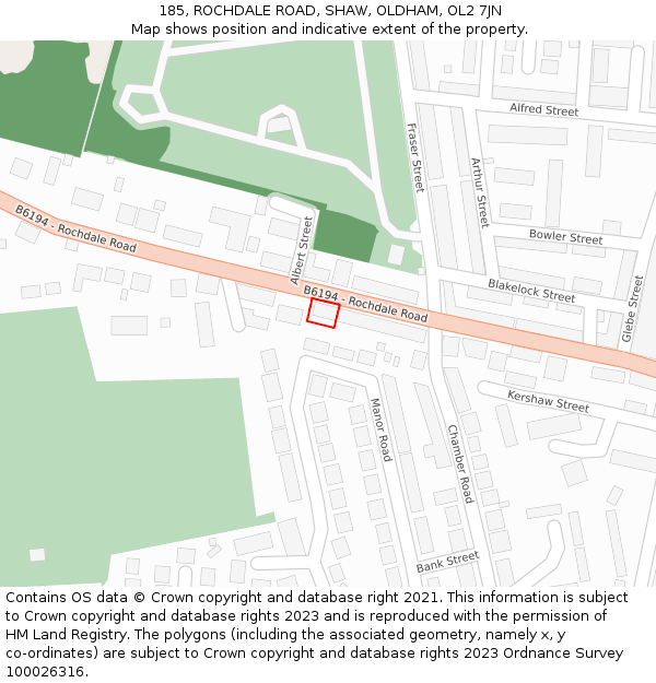185, ROCHDALE ROAD, SHAW, OLDHAM, OL2 7JN: Location map and indicative extent of plot