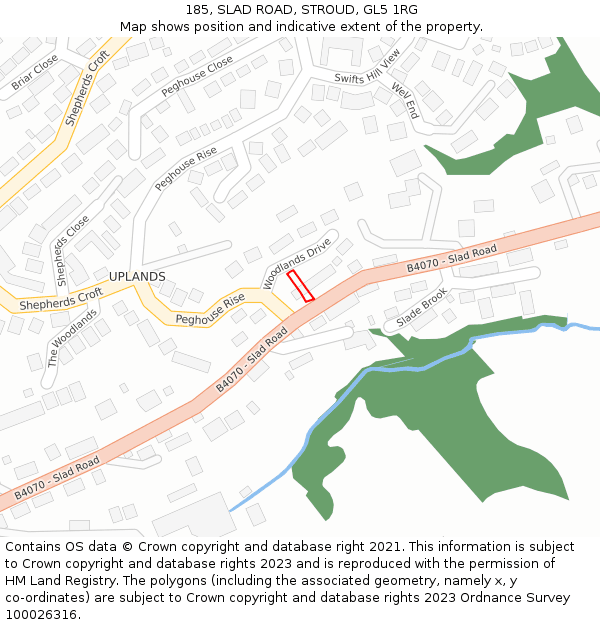 185, SLAD ROAD, STROUD, GL5 1RG: Location map and indicative extent of plot