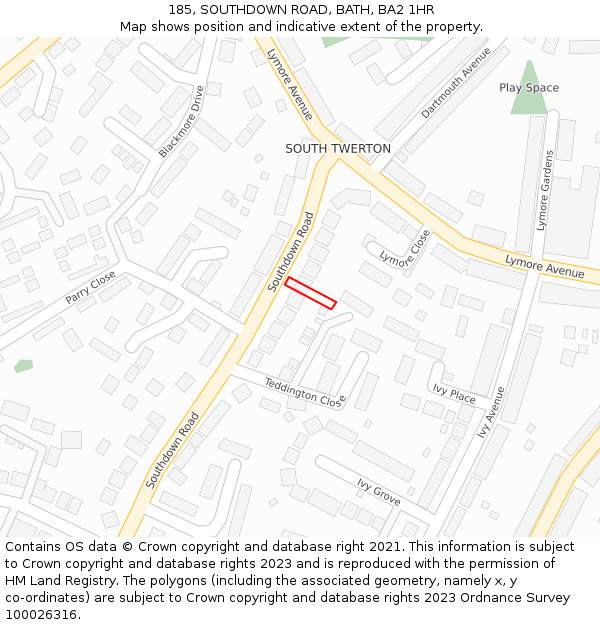 185, SOUTHDOWN ROAD, BATH, BA2 1HR: Location map and indicative extent of plot