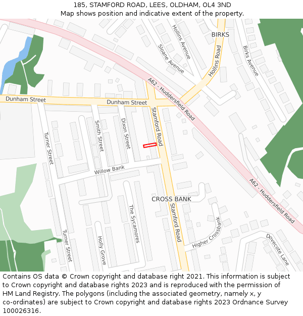 185, STAMFORD ROAD, LEES, OLDHAM, OL4 3ND: Location map and indicative extent of plot