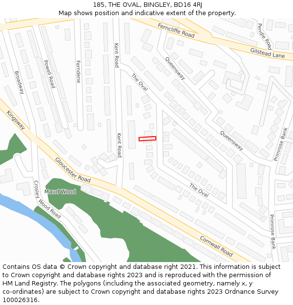 185, THE OVAL, BINGLEY, BD16 4RJ: Location map and indicative extent of plot
