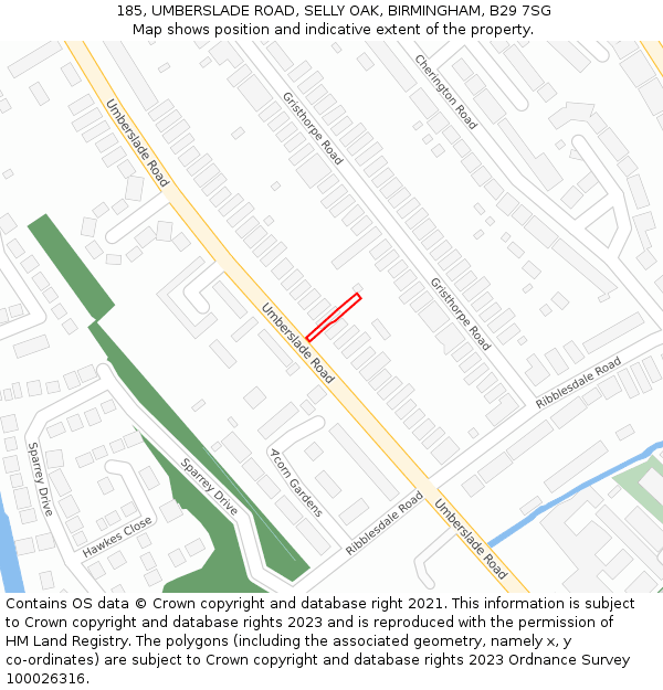185, UMBERSLADE ROAD, SELLY OAK, BIRMINGHAM, B29 7SG: Location map and indicative extent of plot