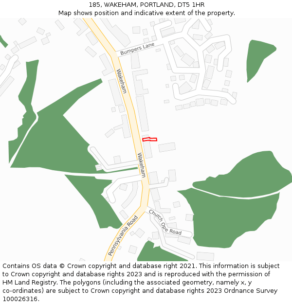185, WAKEHAM, PORTLAND, DT5 1HR: Location map and indicative extent of plot